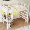 Merax 140x200cm Hochbett, Kinderbettmit Treppe, integriertem Schreibtisch, Staufächern, USB-Ladestation und LED-Licht, Weiß Bild 5