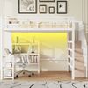 Merax 140x200cm Hochbett, Kinderbettmit Treppe, integriertem Schreibtisch, Staufächern, USB-Ladestation und LED-Licht, Weiß Bild 3