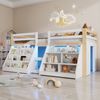 Flieks Hochbett Kinderbett Halbhochbett Holzbett 90x200cm mit 2 Stauraumregal und LED Bild 3