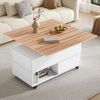 Merax Couchtisch mit 4 Rollen, multifunktionaler Wohnzimmertisch mit 4 Schubladen, anhebbarer Kaffeetish, höhenverstellbar Sofatisch, Weiß + Holzfarbe Bild 3