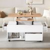 Merax Couchtisch mit 4 Rollen, multifunktionaler Wohnzimmertisch mit 4 Schubladen, anhebbarer Kaffeetish, höhenverstellbar Sofatisch, Weiß + Holzfarbe Bild 2