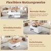 Merax Couchtisch mit 4 Rollen, multifunktionaler Wohnzimmertisch mit 4 Schubladen, anhebbarer Kaffeetish, höhenverstellbar Sofatisch, Weiß + Holzfarbe Bild 5