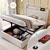 Merax Hydraulisches Polsterbett 90x200 Stauraumbett Einzelbett aus Leinen mit USB Typ C Ladefunktion & Lattenrost Beige Bild 3