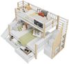 Etagenbett 90x200 & 140x200, Massivholz Kiefer, Hausdesign mit Rutsche, Tafel und Treppenschränken, weiß/natur Bild 5