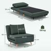 HOMCOM Schlafsessel 3-in-1 Klappbar Extra Breit Schlafsofa mit Bettfunktion, Lendenkissen Dick Gepolstert Relaxsessel mit Verstellbarer Rückenlehne, Leinenoptik Chaiselongue für Wohnzimmer, Dunkelgrün Bild 3