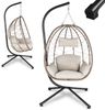 Juskys 'Aria' Hängesessel mit Kissen, höhenverstellbar & faltbar, Polyrattan beige, bis 130 kg belastbar Bild 2