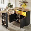 Mobiler Bartisch 135-205x39x100 cm mit LED, Rollen & Glasfront, 360° drehbar, schwarz Bild 2