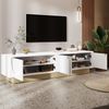 Merax 175cm TV-Ständer, Lowboard, mit Holzmaserung – Minimalistisches, geschwungenes Design – Viel Stauraum und Kabelmanagement, weiß Bild 2