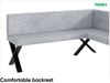 MEBLINI Eckbank für Esszimmer mit ausziehbarem Tisch - Küchenbank - Essecke - Sitzecke Küche - TONI - X-Beine 128x168x87cm Rechts - Hellgrau Samt/M Weiß Hochgl. Bild 5