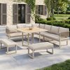 Merax Garten-Lounge-Set für 8-10 Personen, Gartensofa mit großem Esstisch aus Kunststoffholz, Seilwerk, großer Tisch mit Holzmaserung, verstellbare Beine, Beige Bild 2