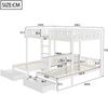 Hochbett mit Leiter, Stauraum und zwei Schubladen,Sicherheitsgeländer mit Stern- und Monddesign,oberes Bett 140×200 cm, unteres Bett 90×200 cm,Bettrahmen aus Massivholz,Dreifachbett,Kinderbett,weiß Bild 4