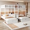 Hochbett mit Leiter, Stauraum und zwei Schubladen,Sicherheitsgeländer mit Stern- und Monddesign,oberes Bett 140×200 cm, unteres Bett 90×200 cm,Bettrahmen aus Massivholz,Dreifachbett,Kinderbett,weiß Bild 2