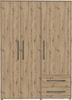 Forte MOKKARIS Kleiderschrank 140 150, modern-industrieller Schrank mit 3 Drehtüren und 2 Schubladen, Holzwerkstoff, Artisan Eiche Holzdekor, 144,4 cm breit x 200,1 cm hoch x 58,8 cm tief Bild 2