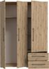 Forte MOKKARIS Kleiderschrank 140 150, modern-industrieller Schrank mit 3 Drehtüren und 2 Schubladen, Holzwerkstoff, Artisan Eiche Holzdekor, 144,4 cm breit x 200,1 cm hoch x 58,8 cm tief Bild 4