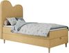 Kinderbett FLOW, Boxspringbett für Kinder, mit hohem Kopfteil, Einzelbett mit Matratze - 90x180 - Gelb Stoff - Topper T25 Bild 4