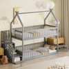 Novelux Kinder-Etagenbett 90x200 Hausbett mit Dach & Sicherheitstreppe – Massivholz Grau, Hochbett mit Stauraum, Rausfallschutz & Schubladen für Kinderzimmer Bild 4