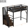 Hochbett 90×200 cm mit Rausfallschutz, Fenstergitter und Stauraumtreppe, Schwarz, ohne Matratze Bild 5