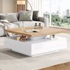 IDEASY Couchtisch 360° drehbar, weiß hochglänzend, multifunktional, 70x70x36 cm, mit 1 Schublade & offenen Fächern, Tragkraft 30 kg, Nussbaum-Design Bild 5