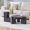 Couchtisch-Set 2-teilig, rund, H 44 x T 123 x B 61 cm, graues Sicherheitsglas & MDF in schwarzer Holzoptik Bild 4