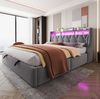 Polsterbett, Samt mit Stauraum, LED & USB-Anschluss, 180x200 cm, Grau, ohne Matratze Bild 2