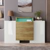 Sideboard mit LED-Beleuchtung & 3 Schubladen, 140 x 30 x 77,5 cm, Weiß/Holzfarben Bild 5