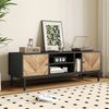 TV Schrank Schwarz Holzoptik 150x38 cm mit 2 Türen und offenen Fächern Metallbeine Sideboard Medienregal für Wohnzimmer Bild 4
