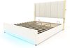 LVHOM Polsterbett mit Stauraum, Doppelbett mit LED, USB-Anschlüsse und Seitentaschen, Funktionbett, 180x200 cm, Beige Bild 2