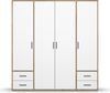 rauch Kleiderschrank; Drehtürenschrank VOYAGER, 4-türig, 4 Schubkästen, Alpinweiß/Eiche Artisan, 187x194x53xcm Bild 2