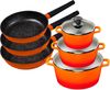 KING Topf-Set Shine Orange, Aluminiumguss (Set, 9-tlg, je 1 Kochtopf mit Deckel 18 /20/24 cm, je 1 Bratpfanne 20/24/28 cm), Induktion Bild 2