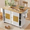 Sideboard / Kücheninsel 146,85x70x90 cm, klappbarer Esstisch, 3 Schubladen, Rollen, Rattan-Türpaneele, weiß Bild 2