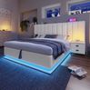 Polsterbett, PU mit Stauraum, LED & USB-Anschluss, 180x200 cm, Weiß, mit Matratze Bild 2