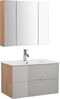 welltime Badmöbel-Set Lund Badmöbel Set Badschrank Badezimmerset, (Komplett-Set, 3-St), Waschtisch, Spiegelschrank und Becken Breite 80cm Bild 3