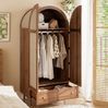 Kleiderschrank 79x50x175 cm, in Walnussoptik mit stoffbezogenen Türen, Schublade und Kleiderstange Bild 5