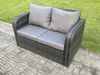 Fimous Rattan Garten Outdoor Möbel Set Patio Einstellbarer Aufsteigenderr Esstisch mit Beistelltisch Großer Fußhocker Bild 4