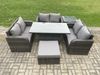 Fimous Rattan Garten Outdoor Möbel Set Patio Einstellbarer Aufsteigenderr Esstisch mit Beistelltisch Großer Fußhocker Bild 2