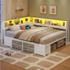 MSMASK Daybett Schlafsofa mit LED-Beleuchtung & Ladestation, Jugendbett Kinderbett, mit Integriertem Bücherregal & 6 Schubladen, 140x190cm Bild 3