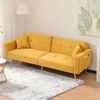 Flieks Schlafsofa mit Bettfunktion, 2-Sitzer Sofa, verstellbare Rückenlehne, goldene Beine, 2 Kissen & Seitentaschen, Teddy Stoff, Gelb Bild 2