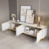 TV-Schrank mit geometrischen 3D-Türen in Weiß und Gold, viel Stauraum, stabilem Metallrahmen und praktischem Kabelmanagement,Weiß Bild 3