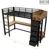 Merax Hochbett Metall 90×200cm, Kinderbett integrierter Gaming-Schreibtisch mit Steckdosen, USB- und Type-C-Anschlüssen, mit LED-Lichtband, 5 Stoffschubladen, Kleiderstange, Schwarz Bild 4
