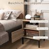 2er Set Rattan Nachttisch mit Offenem Regal & Schrank Nachtschrank Beistelltisch Natur Bild 5