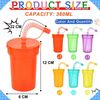 ALINK 6er Pack Neon Kinder Party Becher Set Deckel Strohhalm 380ml Bild 2