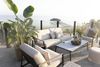 Gartencouchtisch Lyra, aus Glas und Edelstahl, modern, sandfarben, rechteckig, 140x75 cm Bild 5
