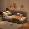 Gdood Polsterbett Doppelbett Daybett Tagesbett LED (Mit Steckdose & USB & TYPE-C, Hydraulisch hebbarer Stauraum, Geeignet für Jungen und Mädchen), Schlafsofa, Mit LED-Beleuchtung, Ladefunktion, Leinen, 90x200 cm Bild 5