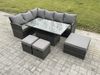 Fimous Gartenmöbel Set aus Polyrattan für den Außenbereich Höhenverstellbarer Esstisch Sofa Set mit 3 Fußhockern Dunkelgrau gemischt Bild 1