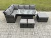 Fimous Gartenmöbel Set aus Polyrattan für den Außenbereich Höhenverstellbarer Esstisch Sofa Set mit 3 Fußhockern Dunkelgrau gemischt Bild 2