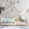 Hausbett Kinderbett 200x90 cm mit Zaun, Kiefernholz, stabiles Dach, großer Stauraum, Kinder Hausbett Geschenk,Weiß Bild 3