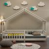 Hausbett Kinderbett 200x90 cm mit Zaun, Kiefernholz, stabiles Dach, großer Stauraum, Kinder Hausbett Geschenk,Weiß Bild 4
