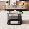 Couchtisch set 60×60+50×50 cm Hochglanz Marmoroptik Schwarz und Grau, Kaffeetisch mit Schublade Bild 3