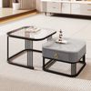 Couchtisch set 60×60+50×50 cm Hochglanz Marmoroptik Schwarz und Grau, Kaffeetisch mit Schublade Bild 5