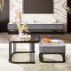 Couchtisch set 60×60+50×50 cm Hochglanz Marmoroptik Schwarz und Grau, Kaffeetisch mit Schublade Bild 4